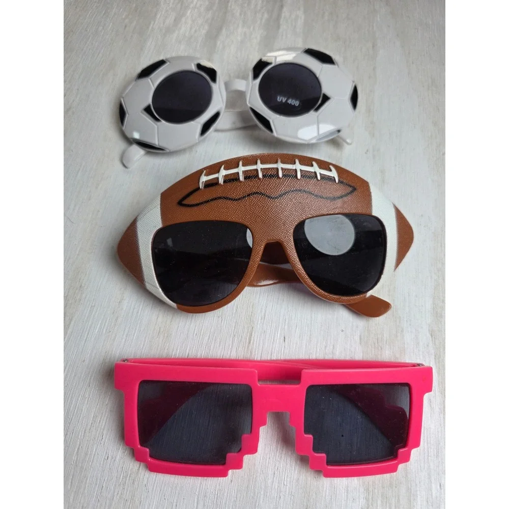 Kids Novelty Sunglasses Lot Soccer Football Pink Pixel Gamer Sports UV400 3pc
